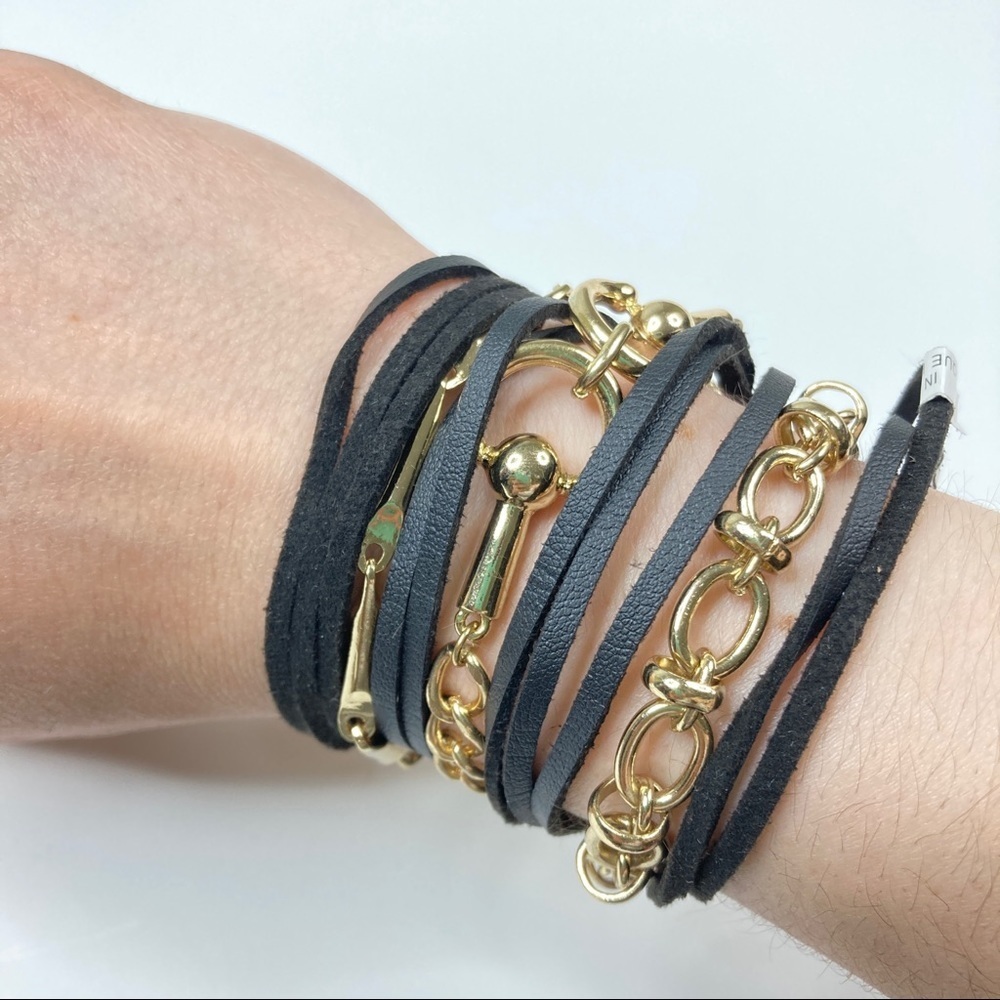 3/$30 Free People | Gold Chain & Black Strand Magnetic Bracelet